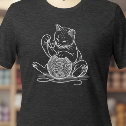 Cat Playing with Yarn T-Shirt Dark Grey t-shirt