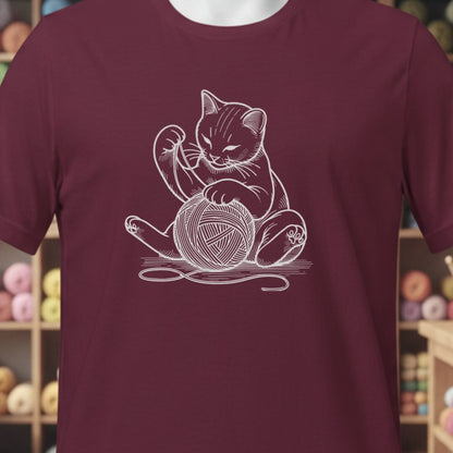 Cat Playing with Yarn T-Shirt Maroon t-shirt