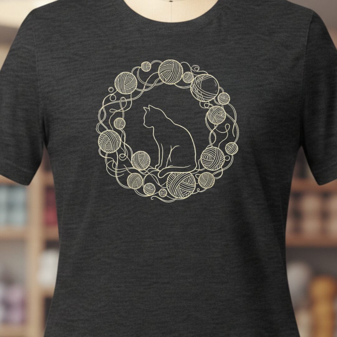 Cat Yarn Wreath T-Shirt Dark Grey t-shirt