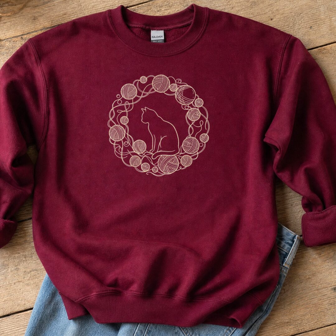 Cat Yarn Wreath Sweatshirt Maroon t-shirt