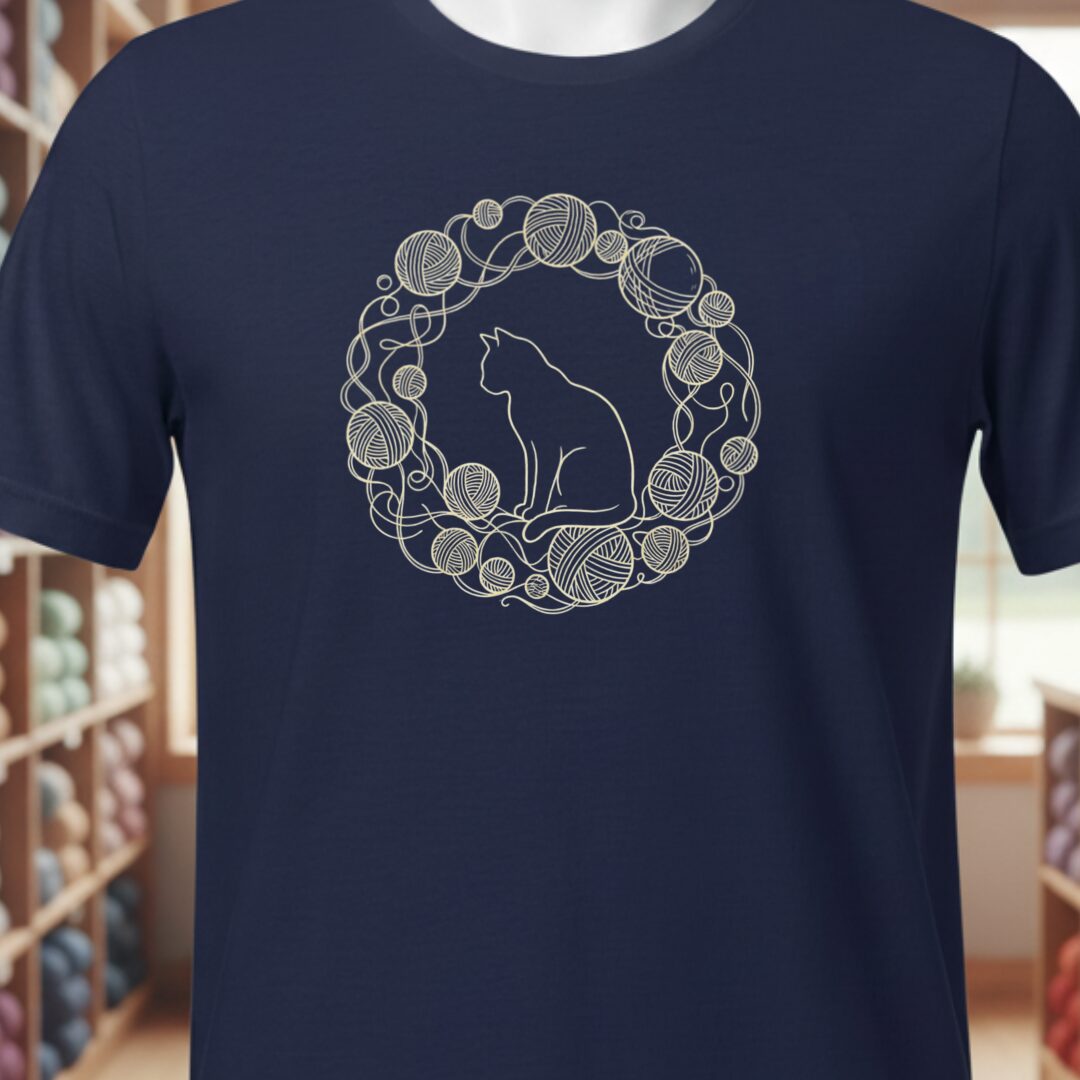 Cat Yarn Wreath T-Shirt Navy t-shirt