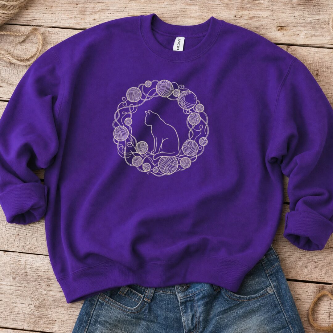 Cat Yarn Wreath Sweatshirt Purple t-shirt