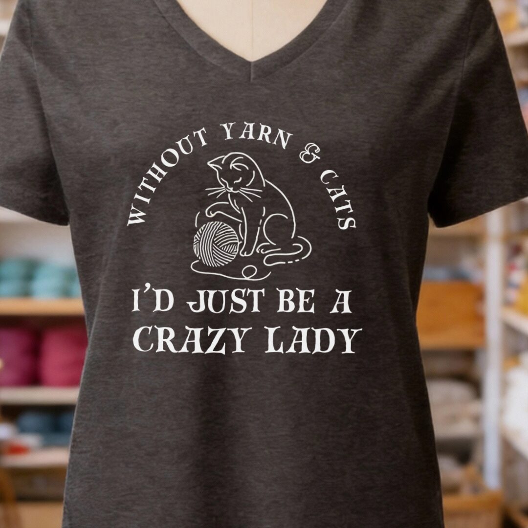 Cats & Yarn V-Neck T-Shirt Dark Grey t-shirt