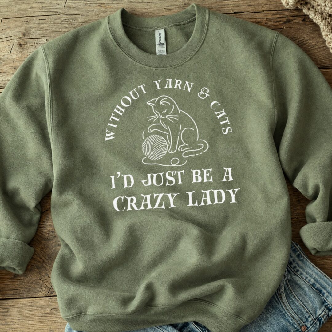 Cats & Yarn Sweatshirt Military Green t-shirt