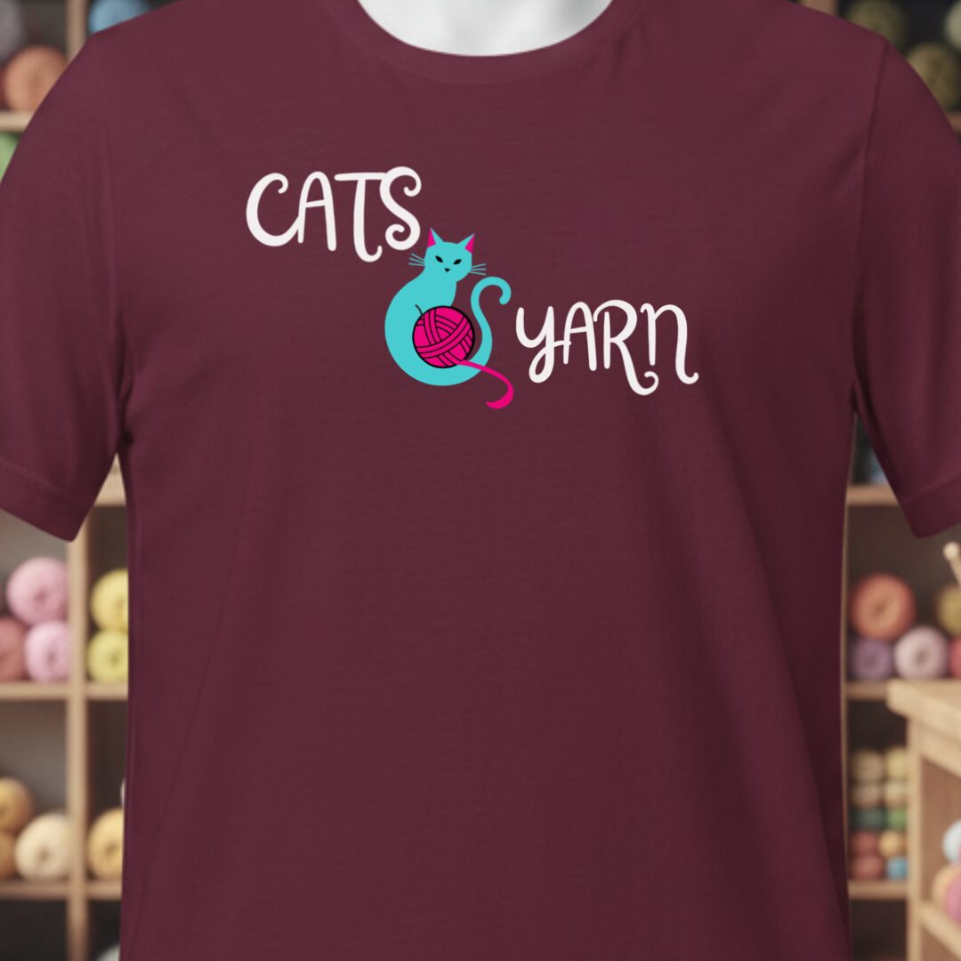 Cats & Yarn Styled T-Shirt Maroon t-shirt