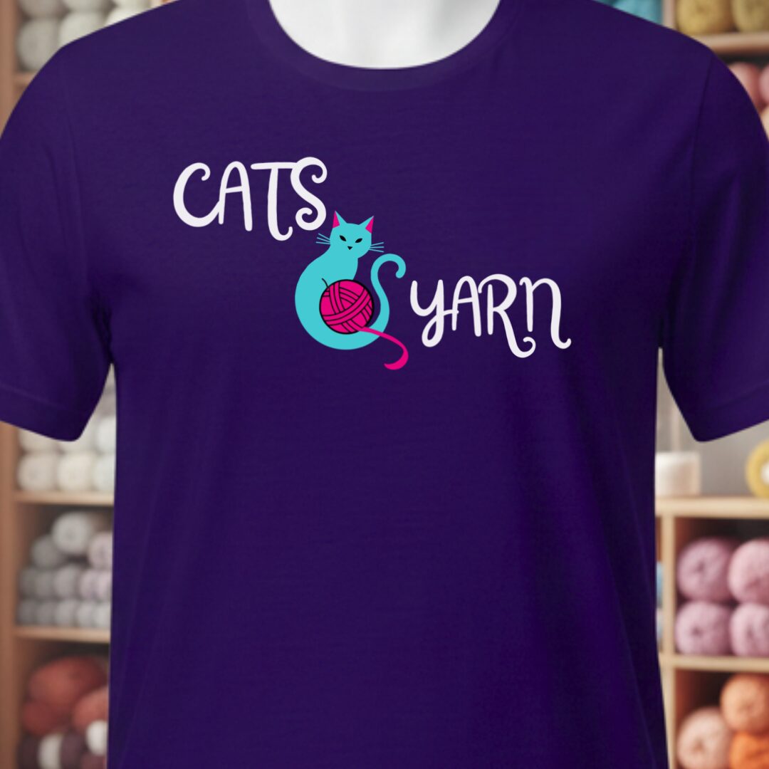 Cats & Yarn Styled T-Shirt Purple t-shirt