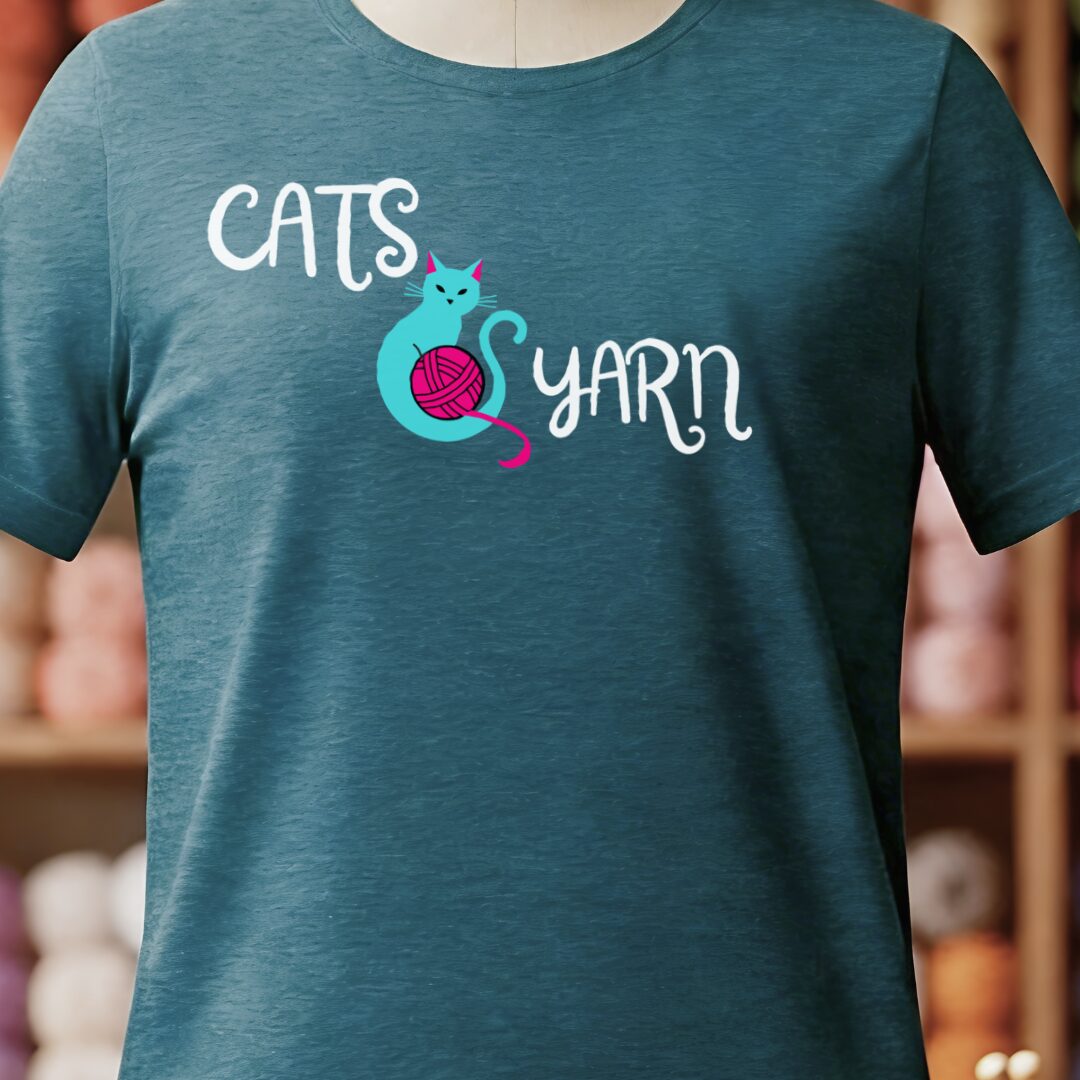Cats & Yarn Styled T-Shirt Teal Blue t-shirt