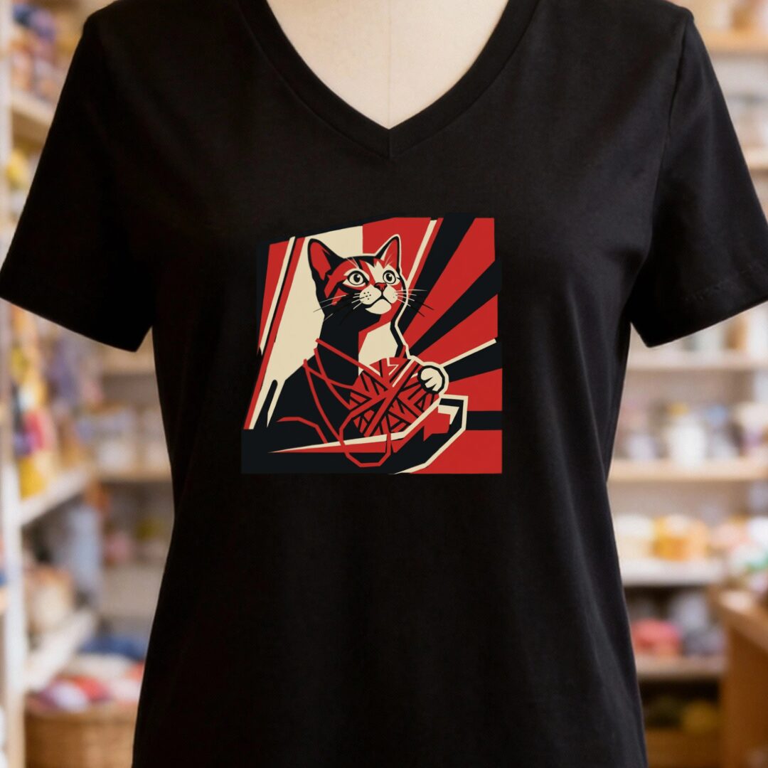 Caught Cat V-Neck T-Shirt Black t-shirt
