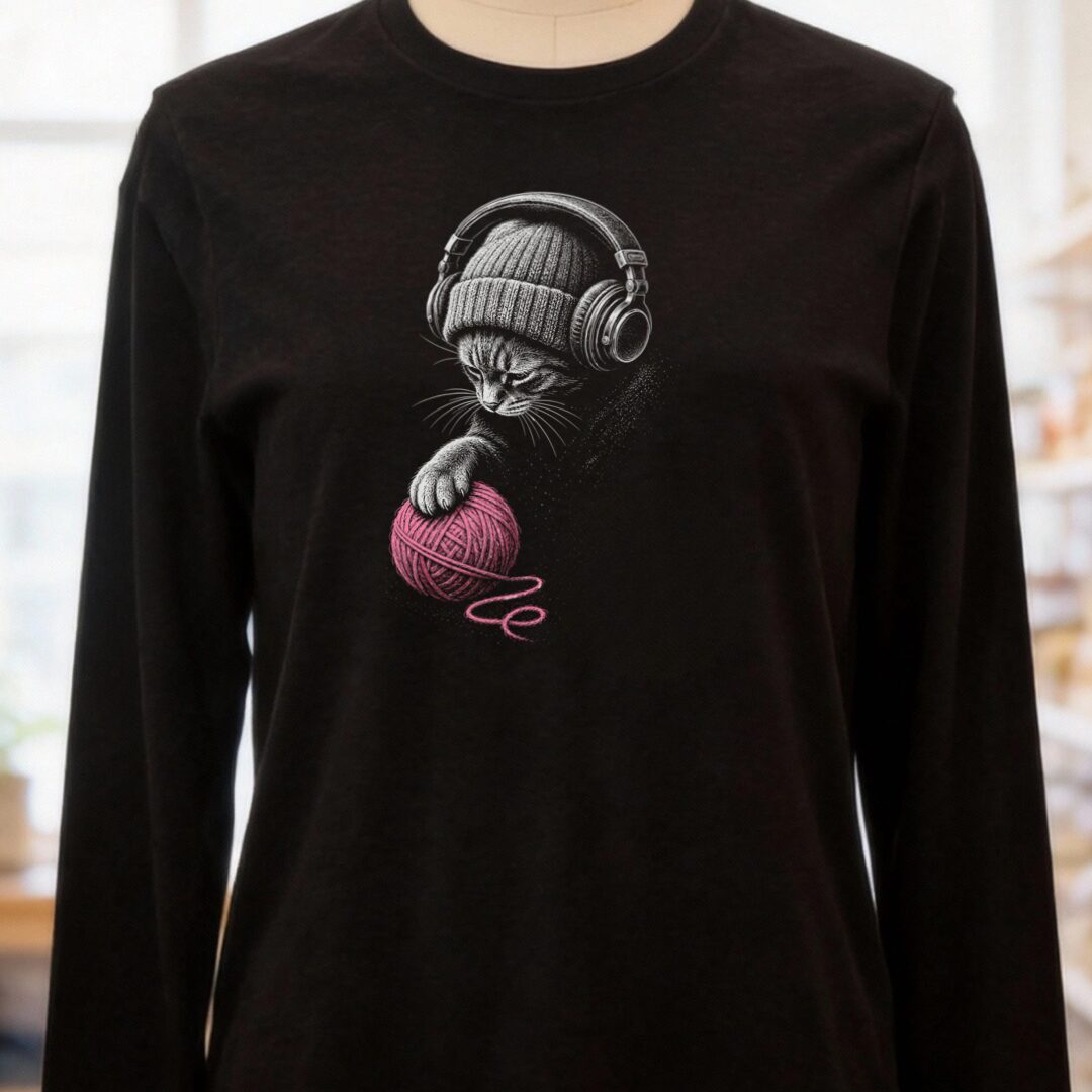 Chill Cat Long Sleeve Tee Black t-shirt