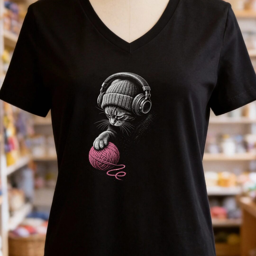 Chill Cat V-Neck T-Shirt Black t-shirt