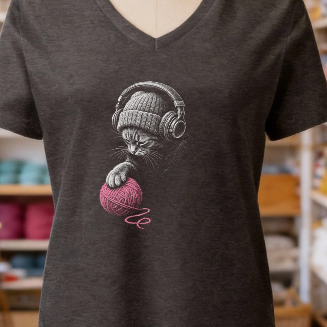 Chill Cat V-Neck T-Shirt Dark Grey t-shirt