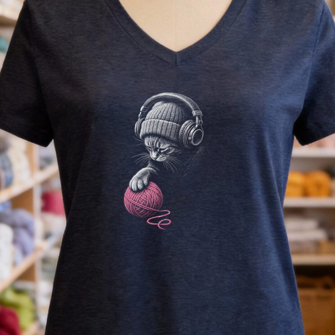 Chill Cat V-Neck T-Shirt Navy t-shirt