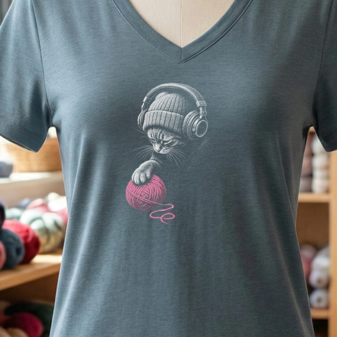 Chill Cat V-Neck T-Shirt Slate t-shirt