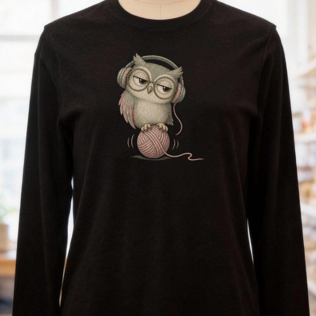 Chilling Owl Long Sleeve Tee Black t-shirt