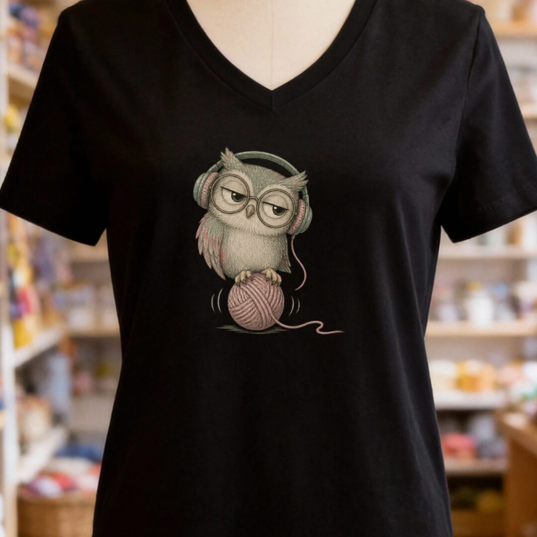 Chilling Owl V-Neck T-Shirt Black t-shirt