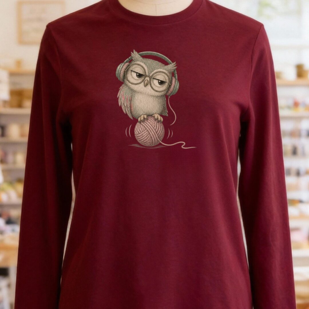 Chilling Owl Long Sleeve Tee Maroon t-shirt