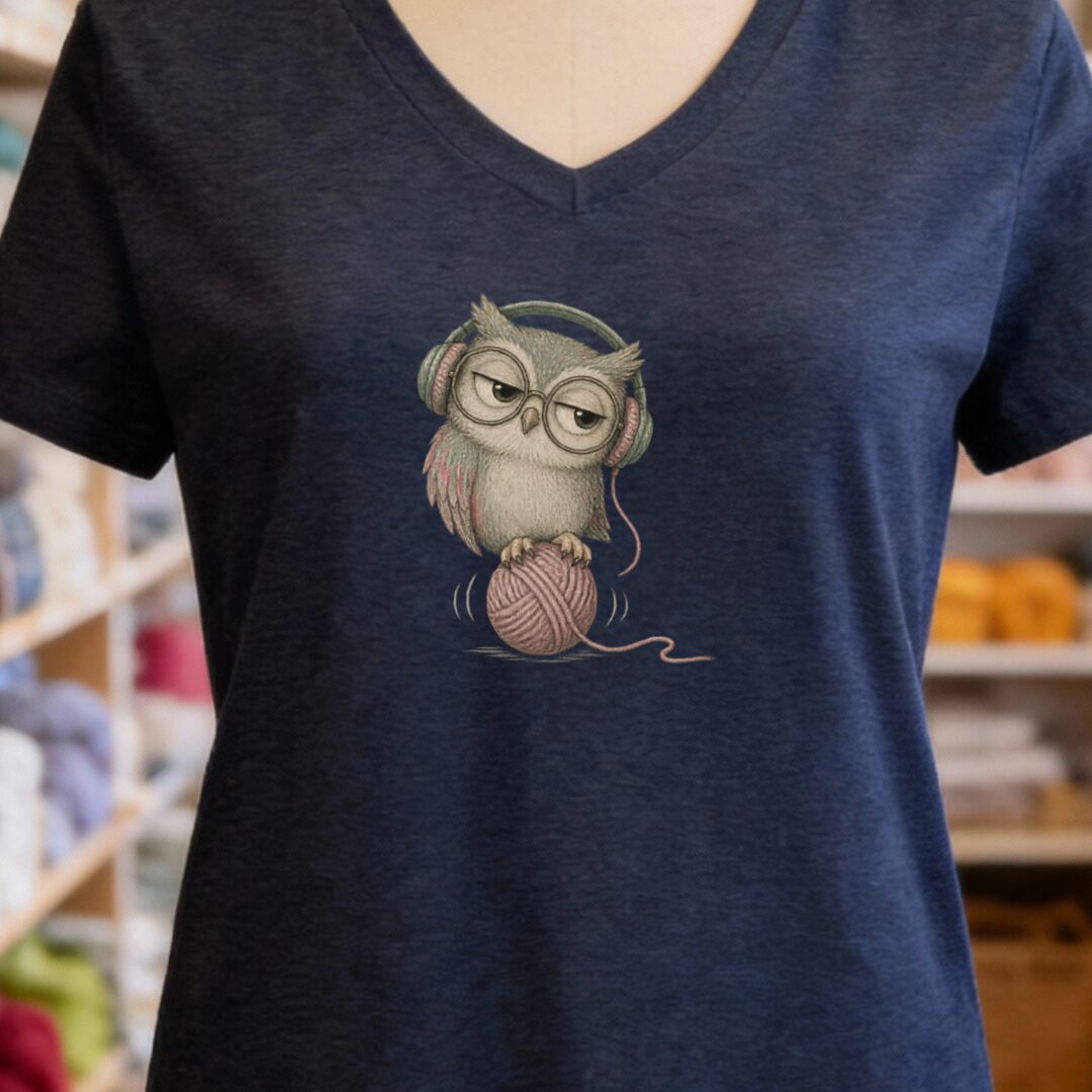 Chilling Owl V-Neck T-Shirt Navy t-shirt