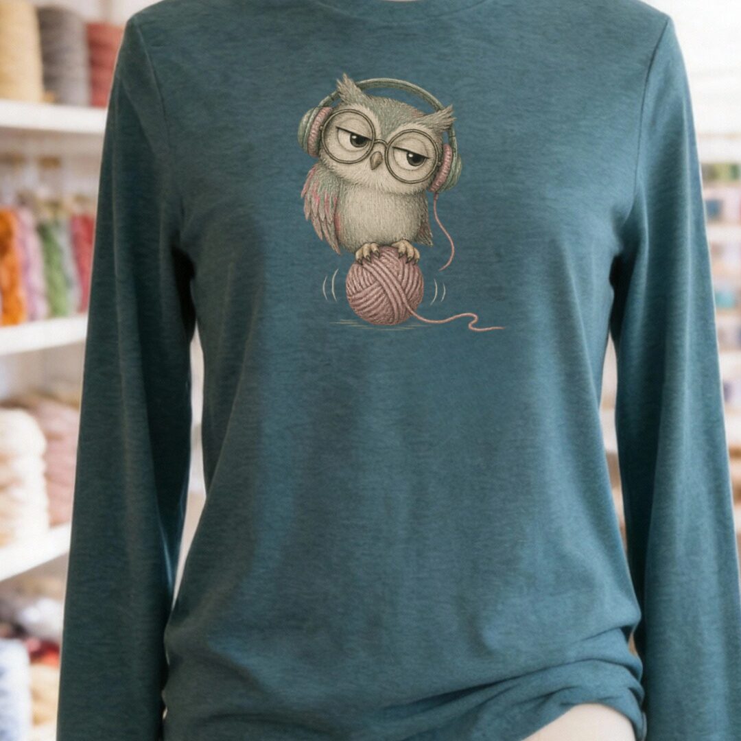 Chilling Owl Long Sleeve Tee Teal Blue t-shirt