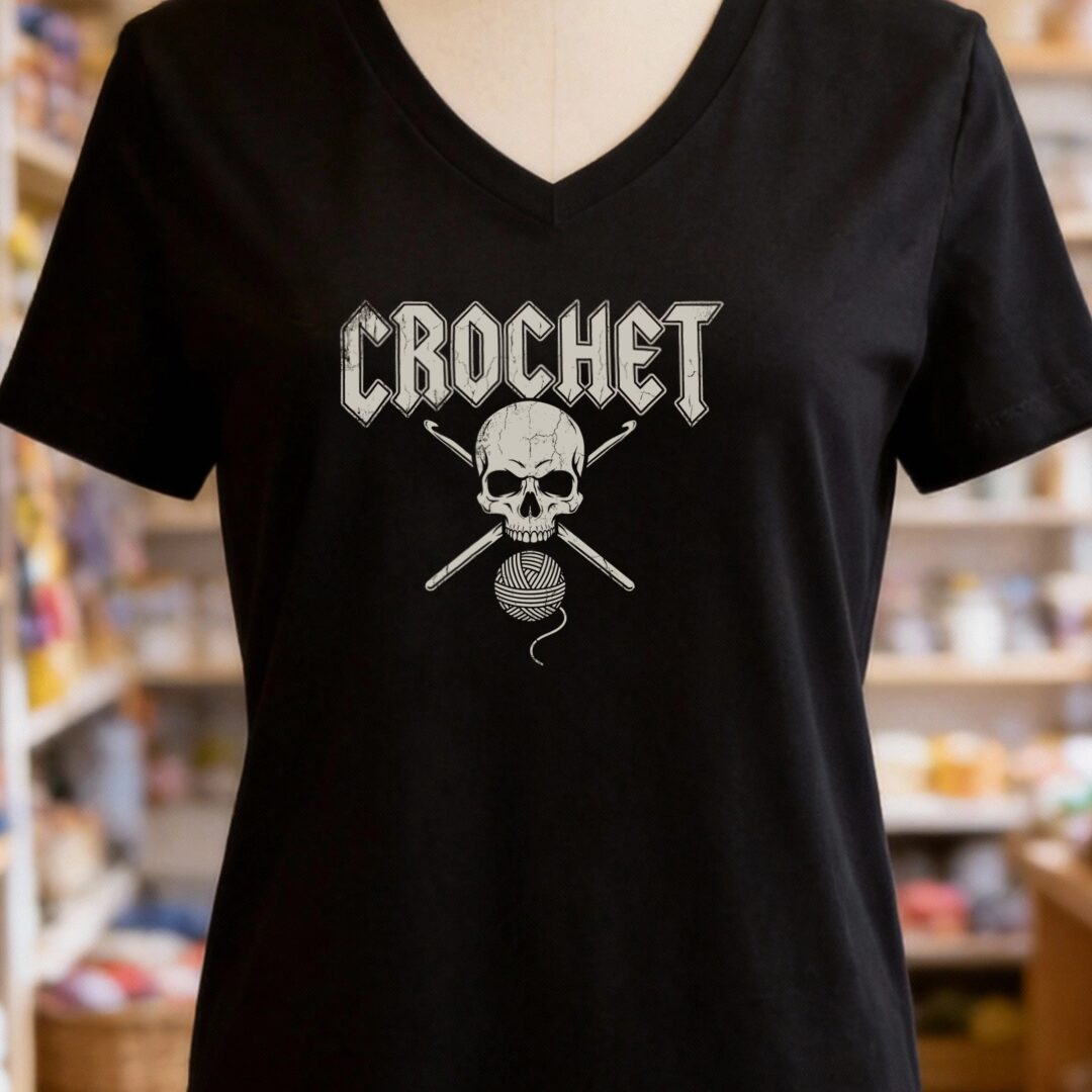 Classic Rock Crochet V-Neck T-Shirt Black t-shirt