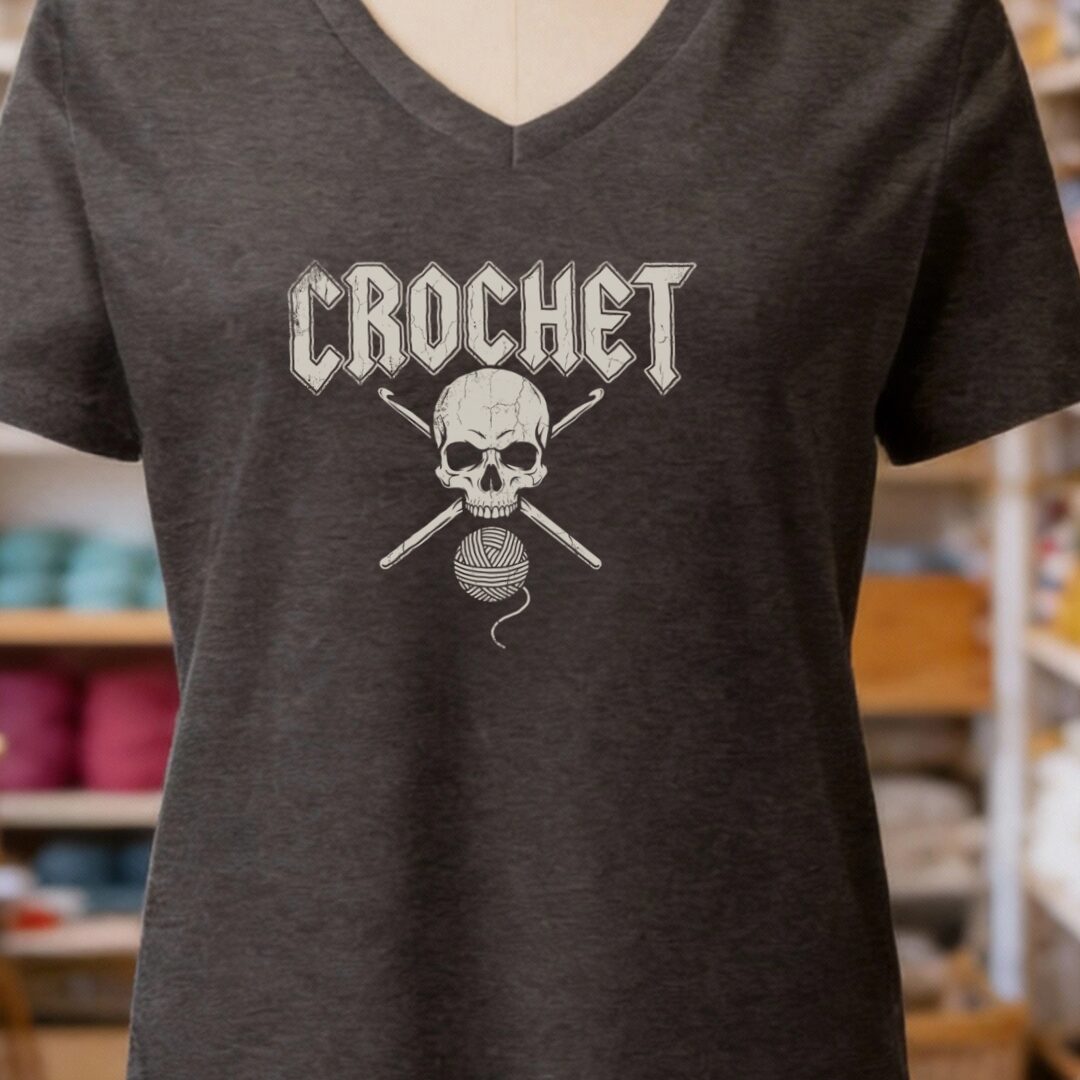 Classic Rock Crochet V-Neck T-Shirt Dark Grey t-shirt