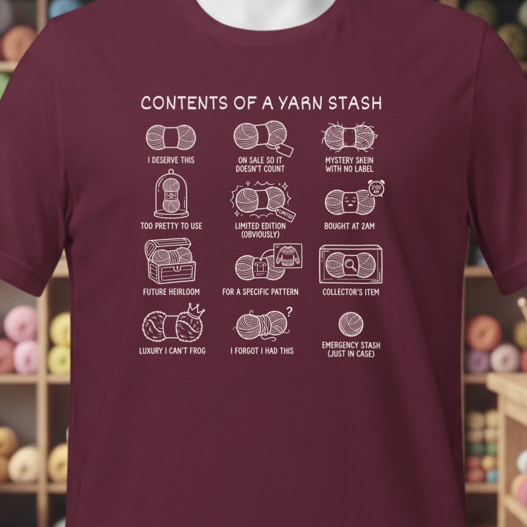Contents of A Stash T-Shirt Maroon t-shirt