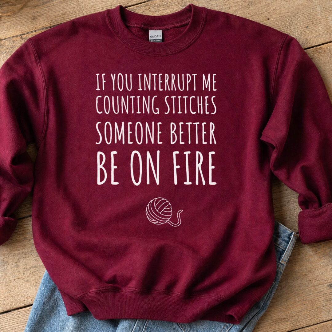 Counting Stitches Sweatshirt Maroon t-shirt