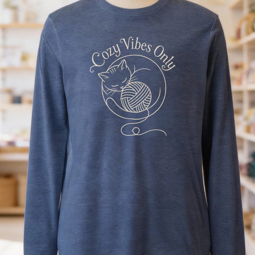 Cozy Vibes Only Heather Navy Long Sleeve Tee.jpg