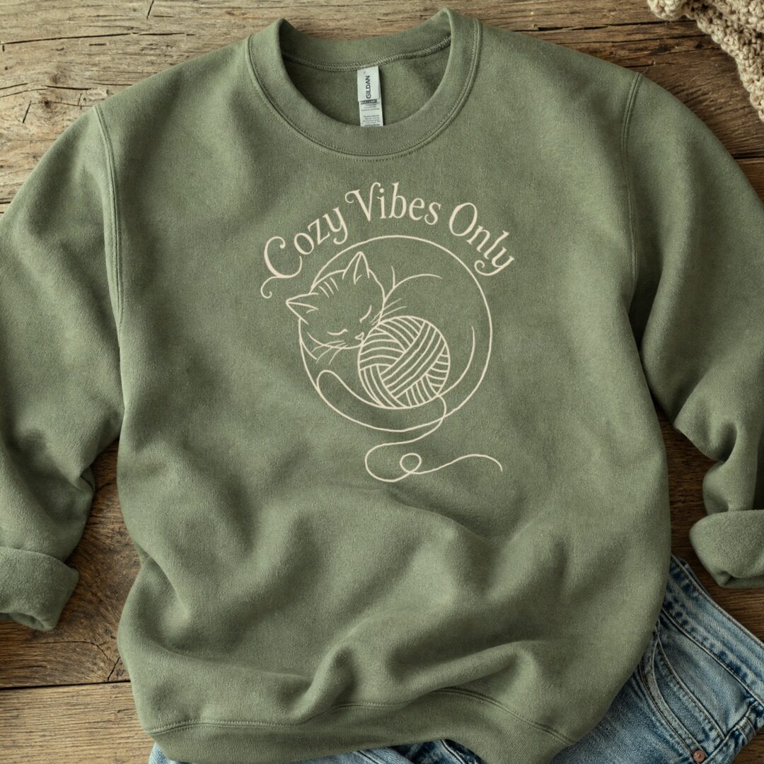Cozy Vibes Only Military Green Sweatshirt.jpg
