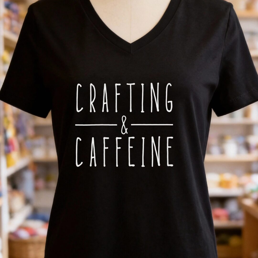 Crafting & Caffeine V-Neck T-Shirt Black t-shirt