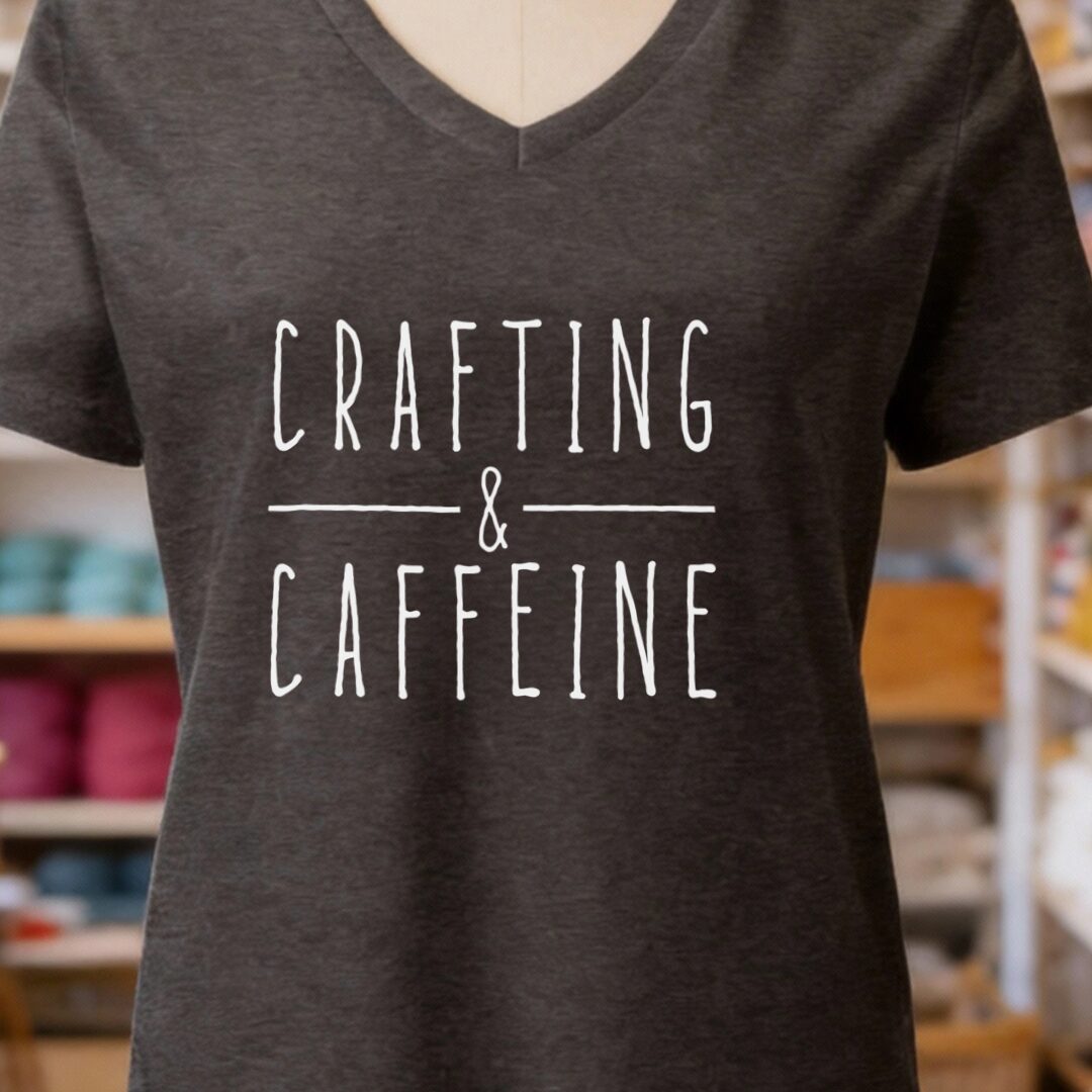 Crafting & Caffeine V-Neck T-Shirt Dark Grey t-shirt