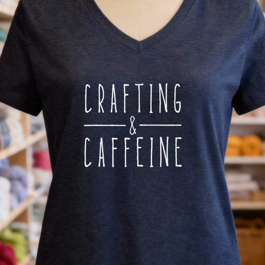 Crafting & Caffeine V-Neck T-Shirt Navy t-shirt