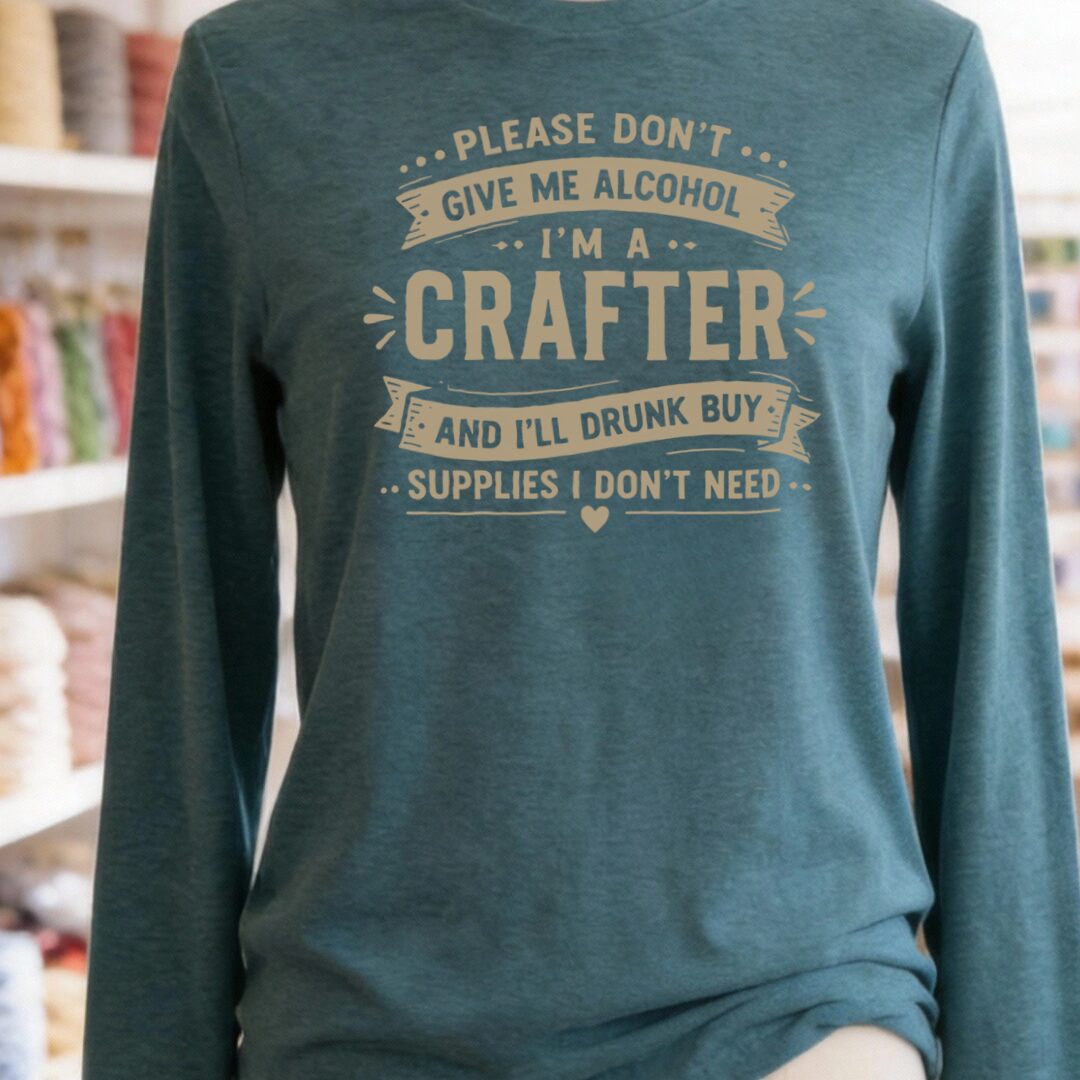 Crafting Drunk Long Sleeve Tee Teal Blue t-shirt