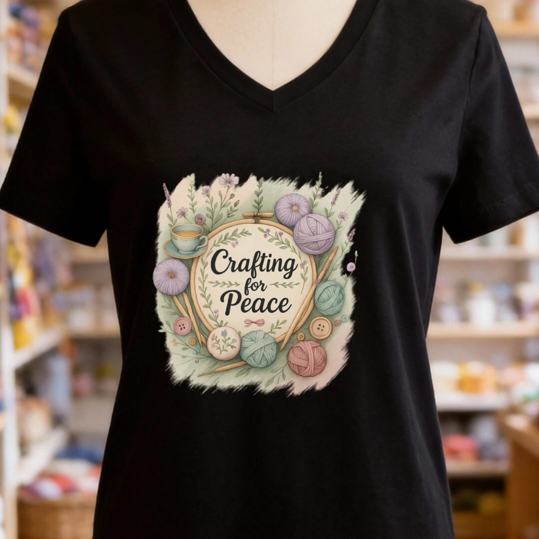 Crafting for Peace V-Neck T-Shirt Black t-shirt