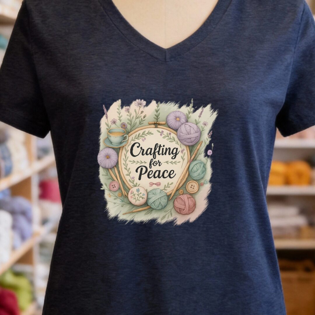Crafting for Peace V-Neck T-Shirt Navy t-shirt