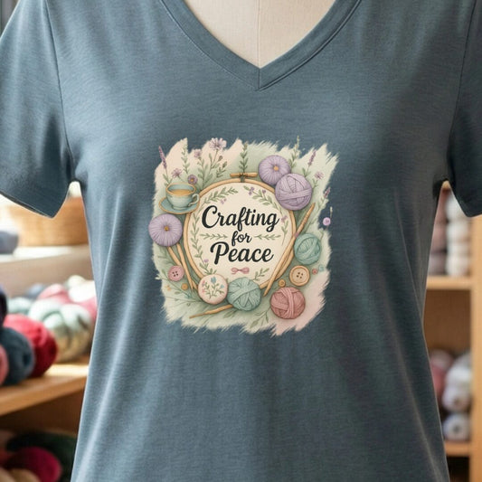 Crafting for Peace V-Neck T-Shirt Slate t-shirt