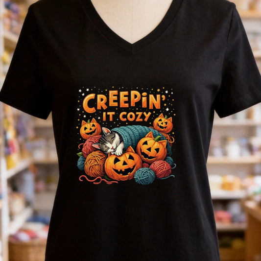 Creepin' It Cozy V-Neck T-Shirt Black t-shirt