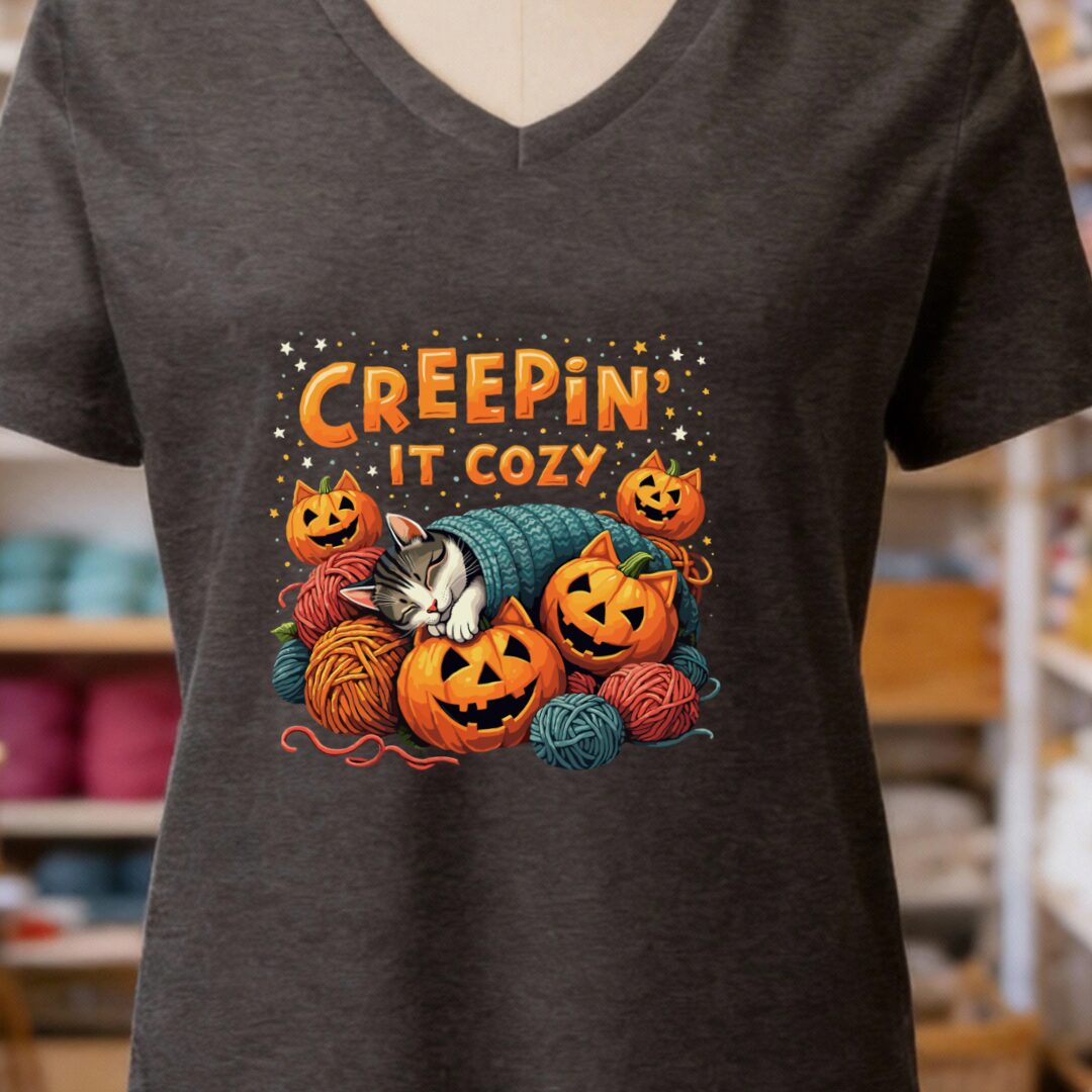 Creepin' It Cozy V-Neck T-Shirt Dark Grey t-shirt
