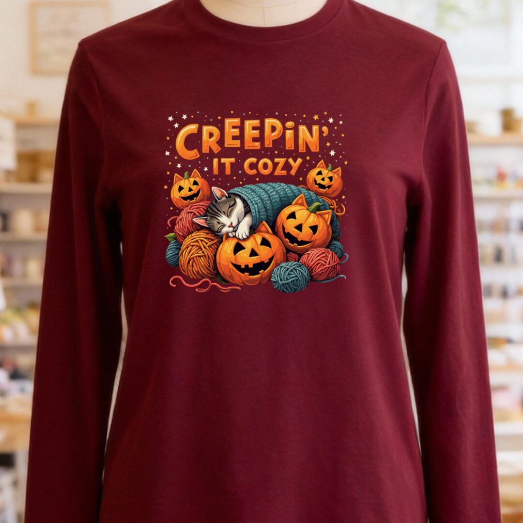 Creepin' It Cozy Long Sleeve Tee Maroon t-shirt