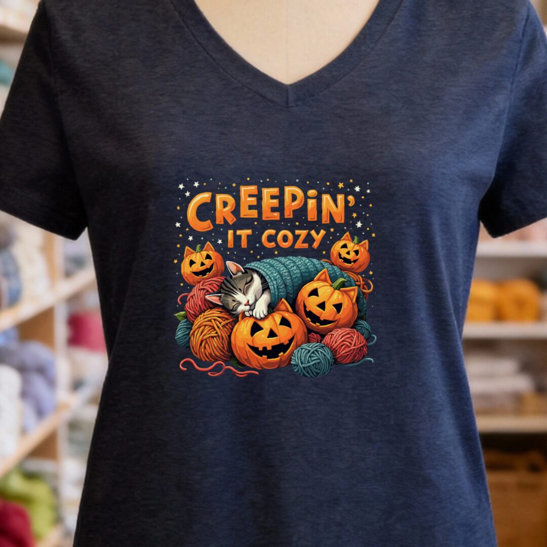 Creepin' It Cozy V-Neck T-Shirt Navy t-shirt