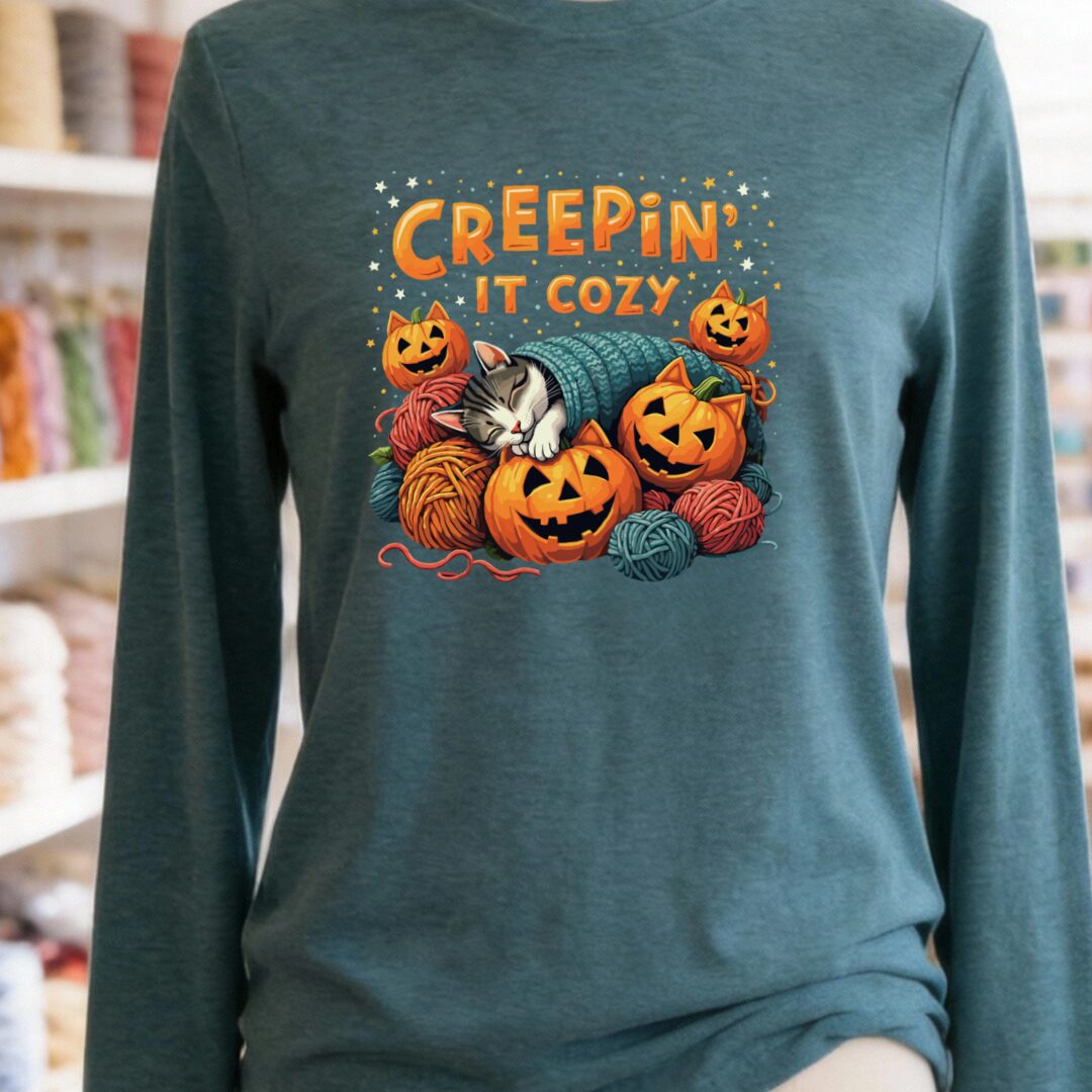 Creepin' It Cozy Long Sleeve Tee Heather Deep Teal t-shirt
