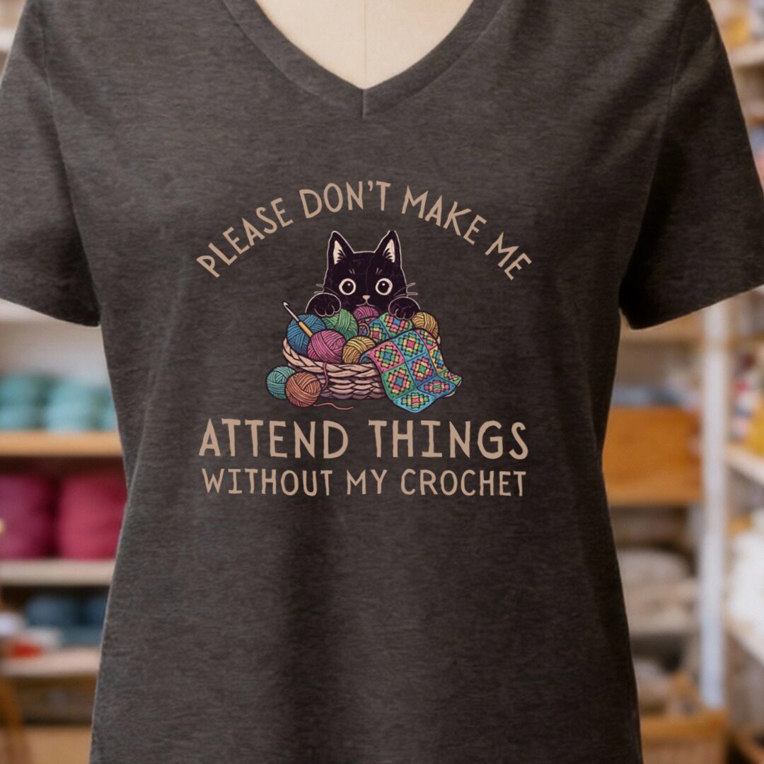 Crochet Attend Things V-Neck T-Shirt Dark Grey t-shirt