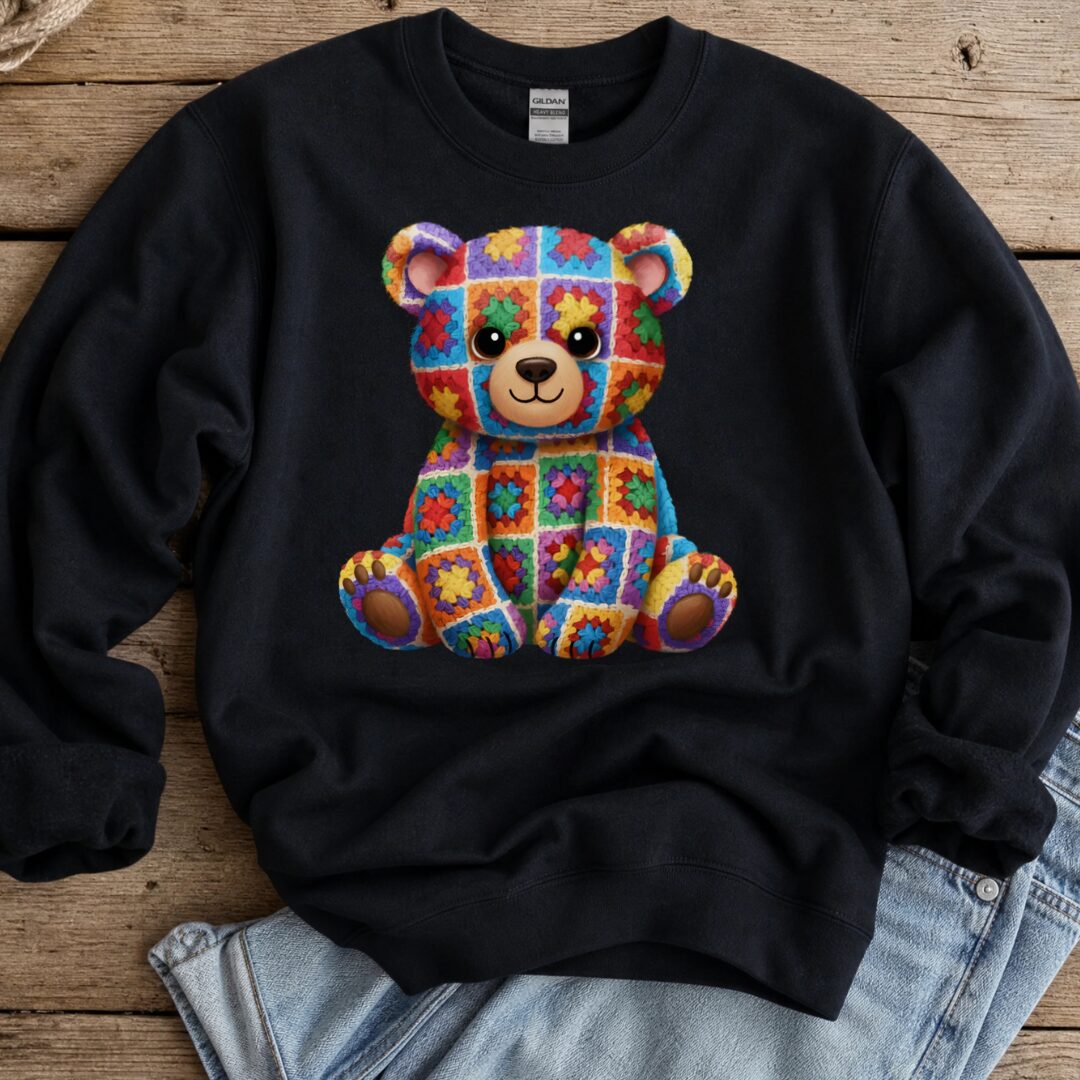 Crochet Bear Sweatshirt Black t-shirt