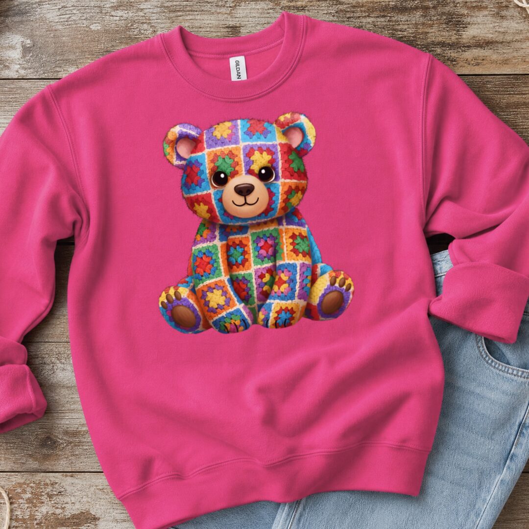 Crochet Bear Sweatshirt Bright Pink t-shirt