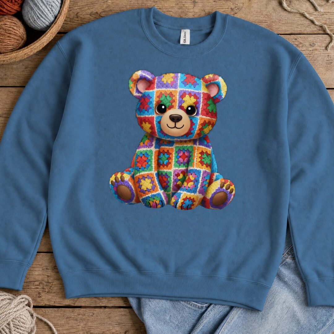 Crochet Bear Sweatshirt Indigo Blue t-shirt