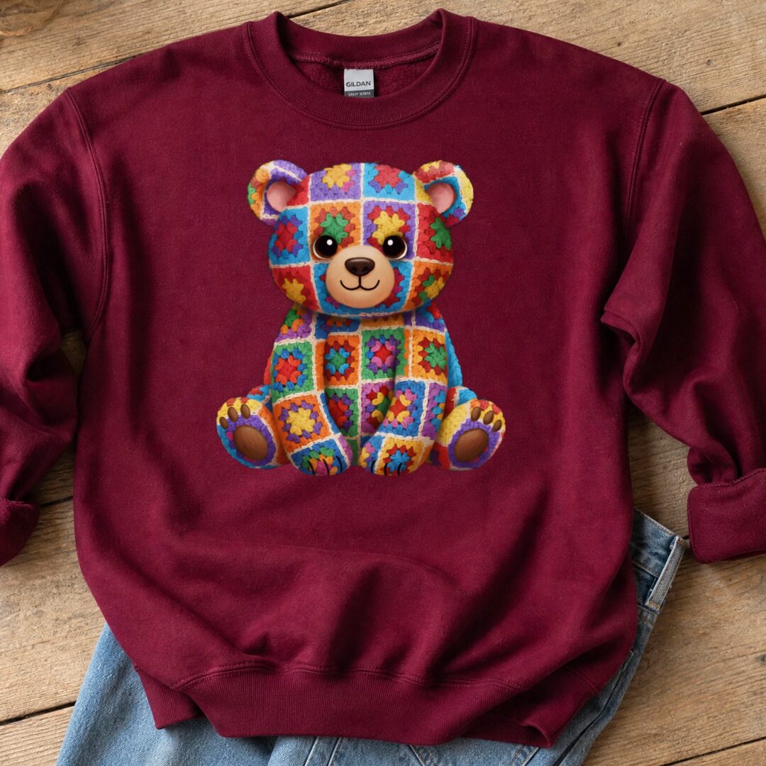 Crochet Bear Sweatshirt Maroon t-shirt