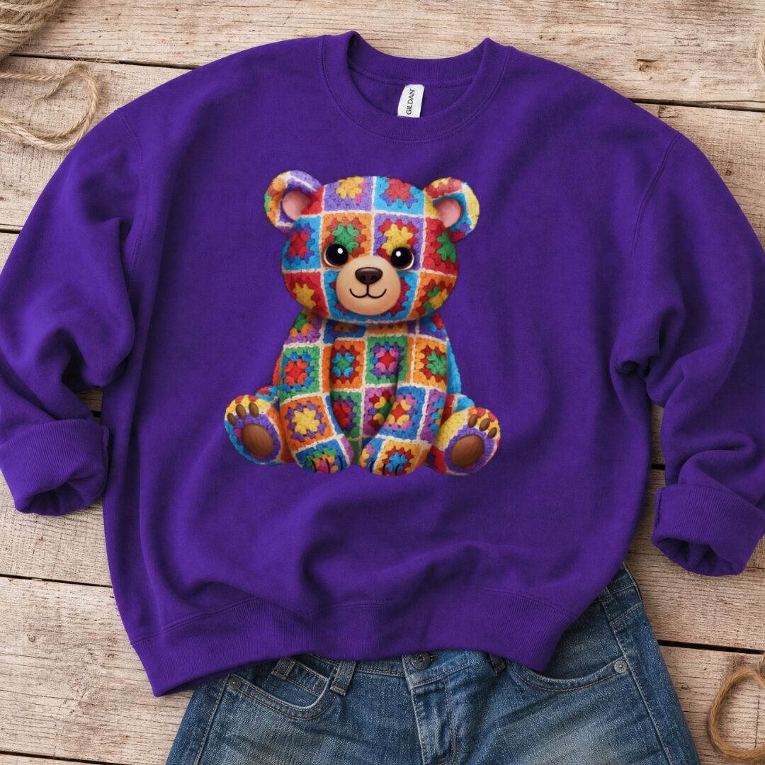 Crochet Bear Sweatshirt Purple t-shirt