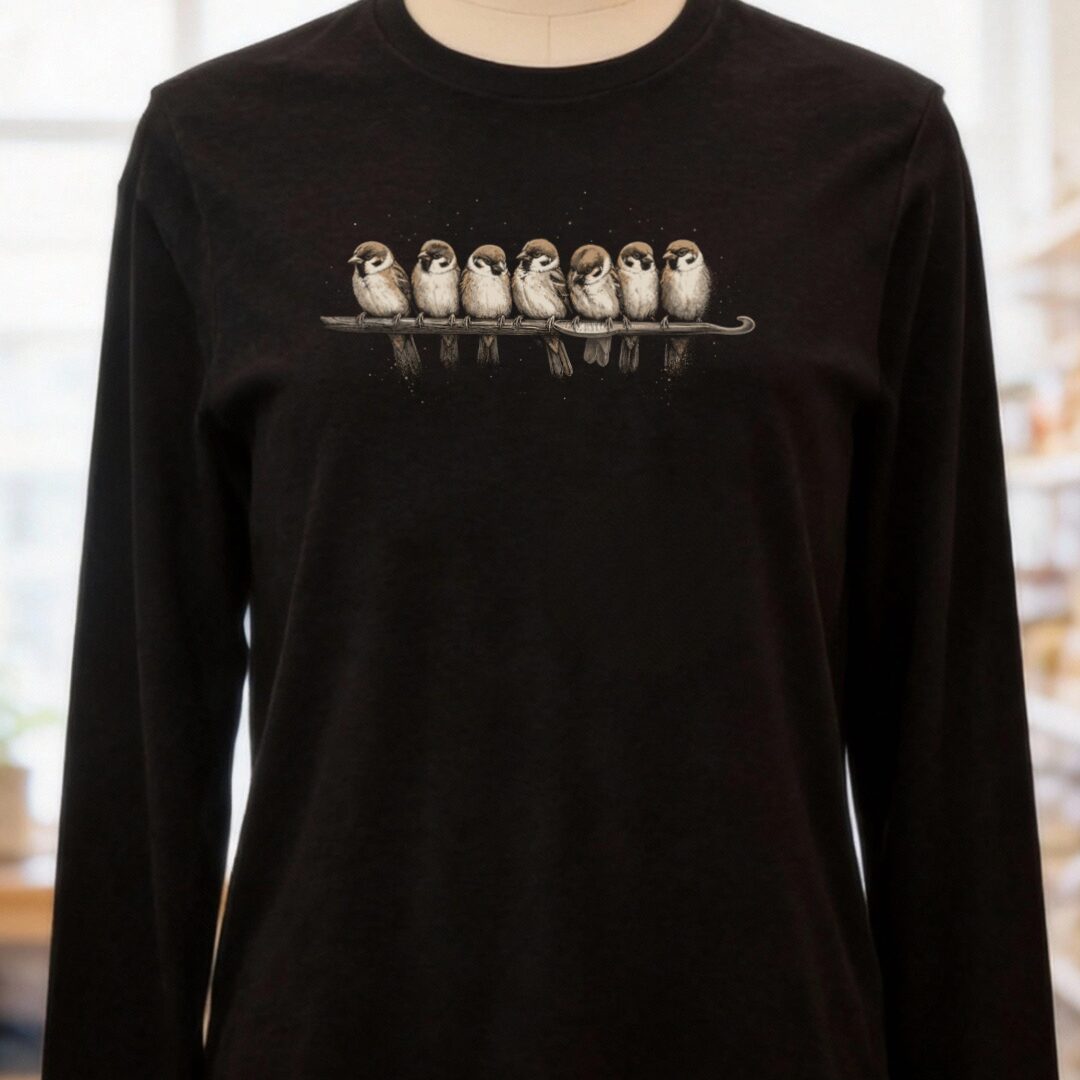 Crochet Birds Long Sleeve Tee Black t-shirt