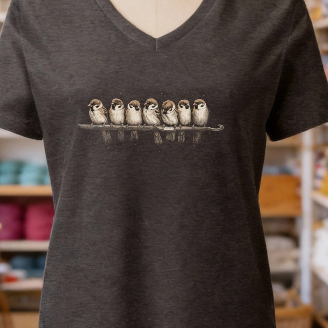 Crochet Birds V-Neck T-Shirt Dark Grey t-shirt