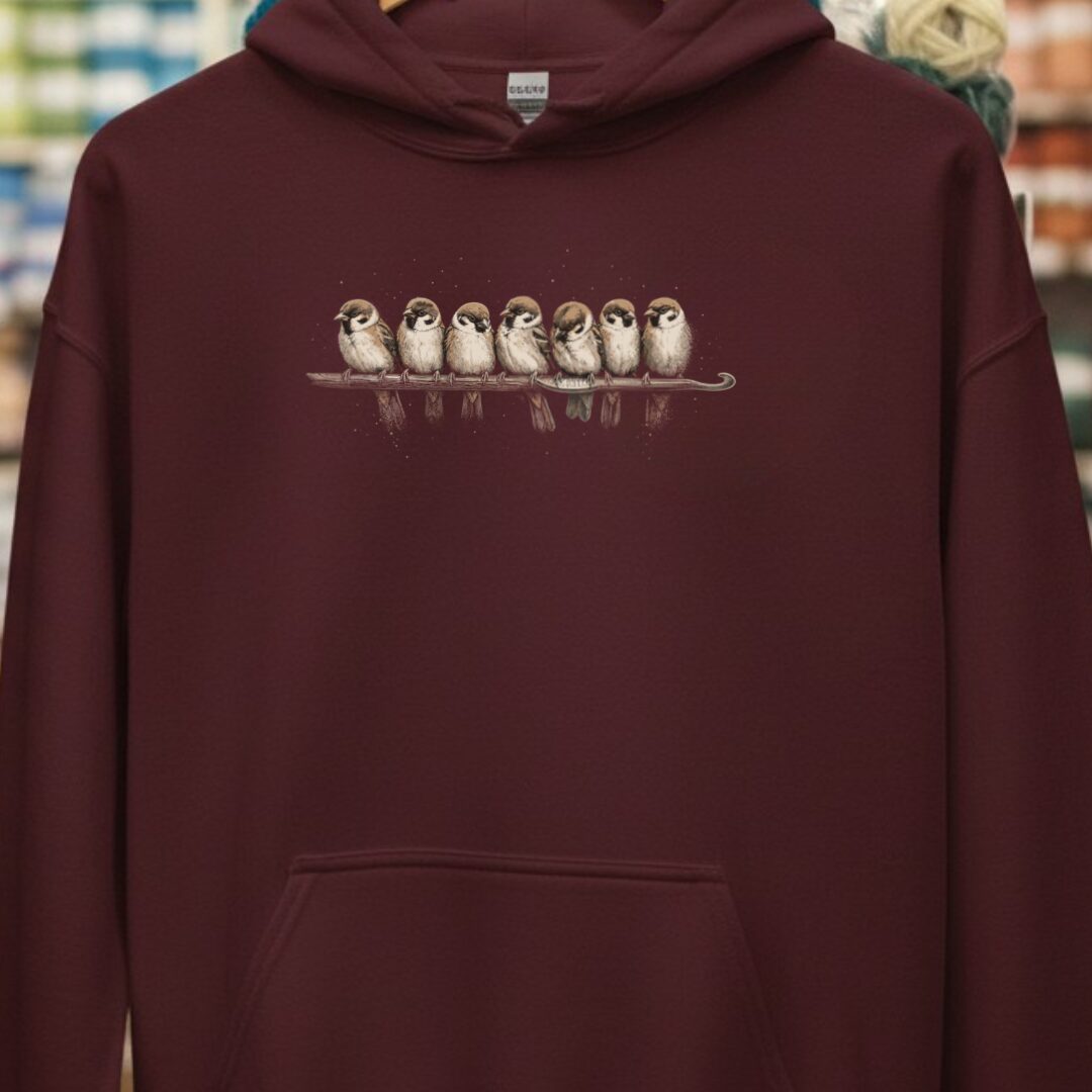 Crochet Birds Hoodie Maroon t-shirt