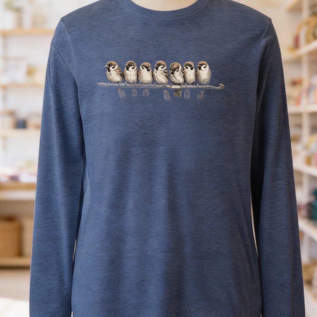 Crochet Birds Long Sleeve Tee Navy t-shirt